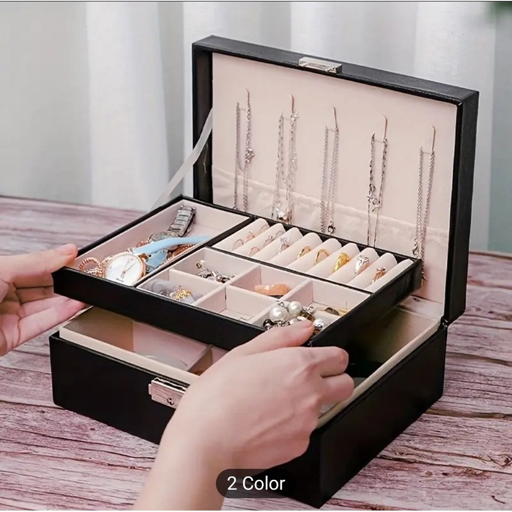 2-Layer Jewelry Organizer Portable‎ Holder Earring Rings Necklace Storage Box US